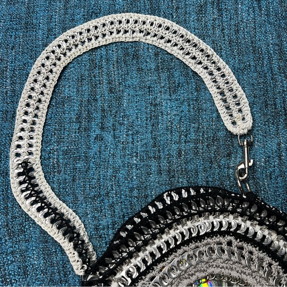 UpCycled Y2K Soda Can Pop Top Tab CD Crocheted Circular Round Bag Purse - Picture 2 of 12